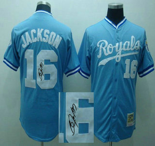Kansas City Royals #16 Bo jackson Blue Sihned Jersey