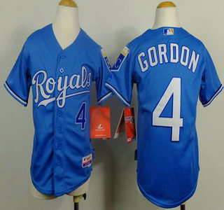 Kansas City Royals #4 Alex Gordon Light Blue Kids Jersey