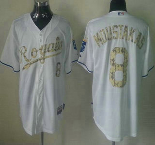 Kansas City Royals 8 Mike Moustakas Camo Number White Jersey