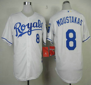 Kansas City Royals #8 Mike Moustakas White Jersey