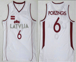Latvija Team #6 Kristaps Porzingis White Throwback Basketball Stitched Jersey