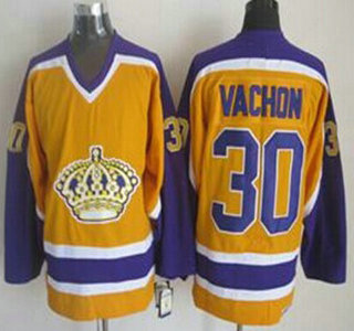Los Angeles Kings #30 Rogie Vachon Yellow Throwback CCM Jersey