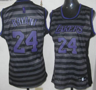 Los Angeles Lakers #24 Kobe Bryant Grey With Black Strip Revolution 30 Swingman Womens Jersey