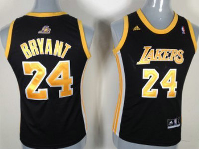 Los Angeles Lakers 24 Kobe Bryant Revolution 30 Swingman Black With Gold Womens Jersey