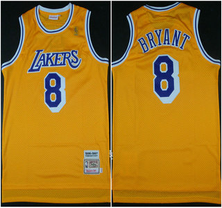Los Angeles Lakers #8 Kobe Bryant Yellow Throwback NBA Jerseys