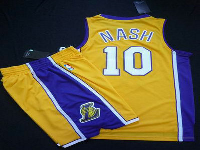 Los Angeles Lakers 10 Steve Nash Yellow Revolution 30 Swingman NBA Jersey & Shorts Suit