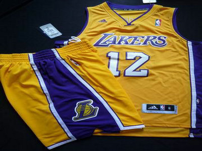 Los Angeles Lakers 12# Dwight Howard Yellow Revolution 30 Swingman NBA Jersey & Shorts Suit