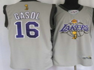 Los Angeles Lakers 16 Gasol 2010 The Finals Commemorative Edition Gray Jersey
