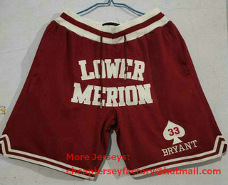 Lower Merion Aces #33 Kobe Bryant Red Just Don With Pocket High School Mesh Shorts
