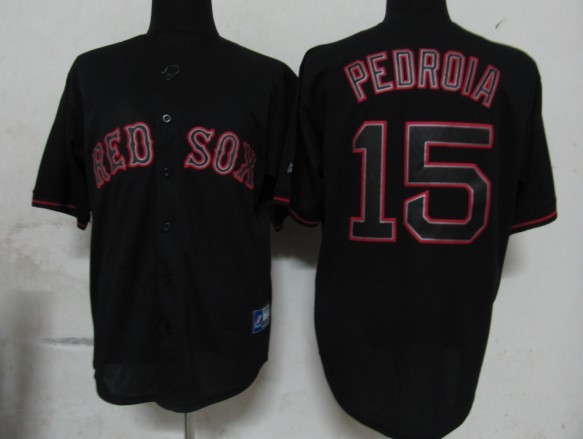 Boston Red Sox 15 Pedroia Black Fashion MLB Jerseys