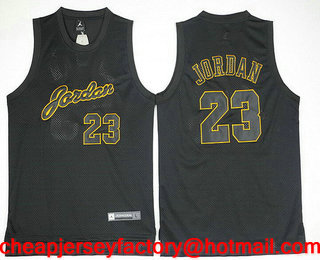 Men's #23 Michael Jordan All Black With Gold Swingman Commemorative Basketball Jersey
