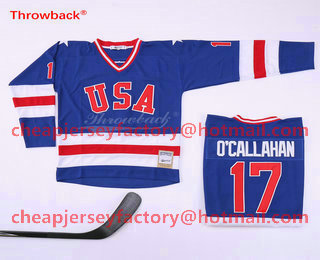 Men's 1980 Olympics USA #17 Jack O'Callahan Royal Blue Throwback Stitched Vintage Ice Hockey Jersey