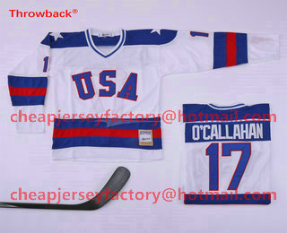 Men's 1980 Olympics USA #17 Jack O'Callahan White Throwback Stitched Vintage Ice Hockey Jersey