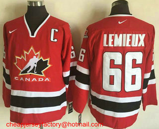 Men's 2002 Team Canada #66 Mario Lemieux Red Nike Olympic Throwback Stitched Hockey Jersey