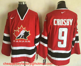 Men's 2002 Team Canada #9 Sidney Crosby Red Nike Olympic Throwback Stitched Hockey Jersey