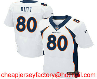 Men's 2017 NFL Draft Denver Broncos #80 Jake Butt White Road Stitched NFL Nike Elite Jersey