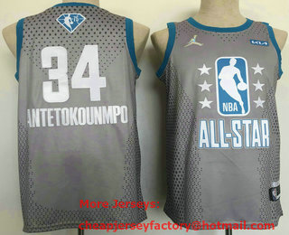 Men's 2022 All-Star Milwaukee Bucks #34 Giannis Antetokounmpo Grey Stitched Basketball Jersey