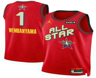 Men's 2025 All Star #1 Victor Wembanyama Red Heat Press Jersey