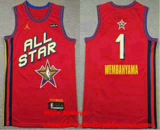 Men's San Antonio Spurs #1 Victor Wembanyama Red 2025 All Star Sponsor Swingman Jersey