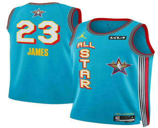 Men's 2025 All Star #23 LeBron James Light Blue Red Heat Press Jersey