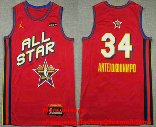 Men's Milwaukee Bucks #34 Giannis Antetokounmpo Red 2025 All Star Sponsor Swingman Jersey