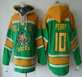 Men's Anaheim Ducks #10 Corey Perry Old Time Hockey Green Hoodie