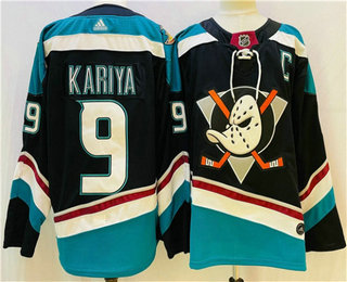 Men's Anaheim Ducks #9 Paul Kariya Black Teal Stitched Jersey
