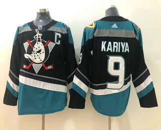 Men's Anaheim Ducks #9 Paul Kariya Black With Teal Green C Patch 2019 Hockey Stitched NHL Jersey
