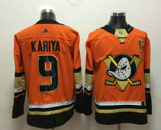Men's Anaheim Ducks #9 Paul Kariya Orange With C Patch 2017-2018 Hockey Stitched NHL Jersey