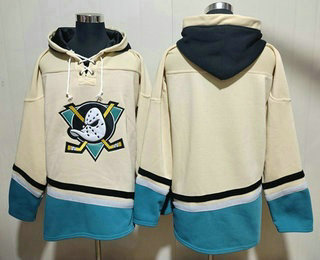 Men's Anaheim Ducks Blank Cream Ageless Must Have Lace Up Pullover Hoodie