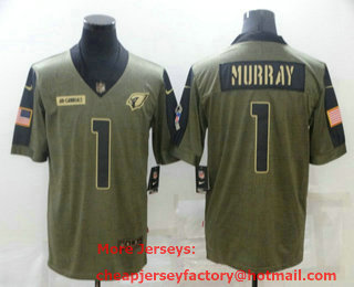 Men's Arizona Cardinals #1 Kyler Murray 2021 Olive Salute To Service Limited Stitched Jersey