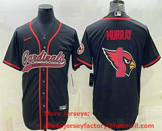 Men's Arizona Cardinals #1 Kyler Murray Black Team Big Logo With Patch Cool Base Stitched Baseball Jersey