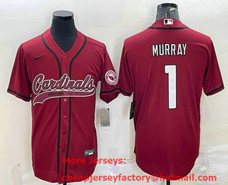Men's Arizona Cardinals #1 Kyler Murray Red With Patch Cool Base Stitched Baseball Jersey