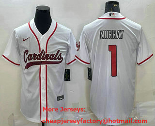 Men's Arizona Cardinals #1 Kyler Murray White With Patch Cool Base Stitched Baseball Jersey
