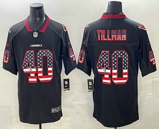 Men's Arizona Cardinals #40 Pat Tillman USA Flag Fashion Black Color Rush Stitched Limited Jersey