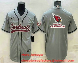 Men's Arizona Cardinals Grey Team Big Logo With Patch Cool Base Stitched Baseball Jersey