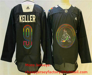 Men's Arizona Coyotes #9 Clayton Keller 2022 Black Pride Night Stitched Jersey