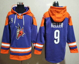 Men's Arizona Coyotes #9 Clayton Keller Purple Ageless Must Have Lace Up Pullover Hoodie