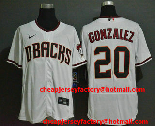 Men's Arizona Diamondback #20 Luis Gonzalez White Stitched Nike MLB Flex Base Jersey