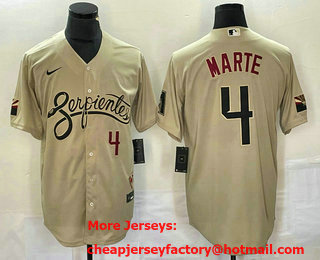 Men's Arizona Diamondback #4 Ketel Marte Number Gold 2021 City Connect Stitched MLB Cool Base Nike Jersey