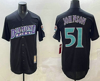 Men's Arizona Diamondbacks #51 Randy Johnson Black Mesh Throwback Jersey