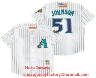 Men's Arizona Diamondbacks #51 Randy Johnson White 2001 Throwback Jersey