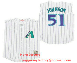Men's Arizona Diamondbacks #51 Randy Johnson White Sleeveless Throwback Jersey
