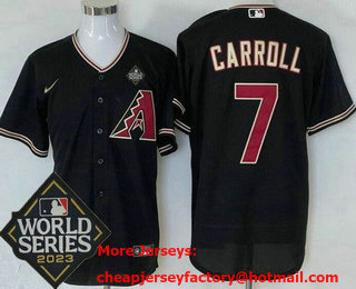 Men's Arizona Diamondbacks #7 Corbin Carroll Black 2023 World Series Cool Base Jersey