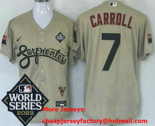 Men's Arizona Diamondbacks #7 Corbin Carroll Cream City 2023 World Series Cool Base Jersey
