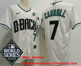 Men's Arizona Diamondbacks #7 Corbin Carroll White 2023 World Series Authentic Jersey