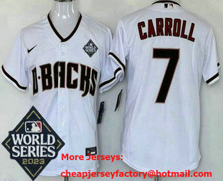 Men's Arizona Diamondbacks #7 Corbin Carroll White 2023 World Series Cool Base Jersey