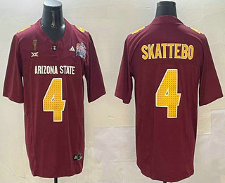 Men's Arizona State Sun Devils #4 Cam Skattebo 2024 FUSE Red Pat Tillman Peach Bowl Patch Vapor Limited Stitched Jersey