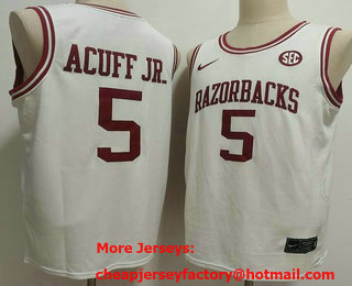 Men's Arkansas Razorbacks #5 Darius Acuff Jr White College Basketball Jersey