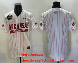 Men's Arkansas Razorbacks Blank White Pinstripe 2025 World Series Stitched Jersey